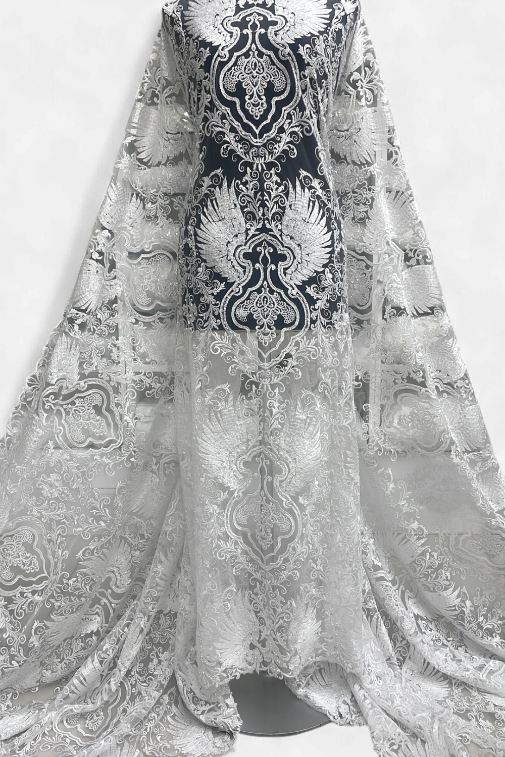 Wedding Dress Fabric [ TEB-ES-10471-W ] TulleEmbBead137cm-WHITE per Meter