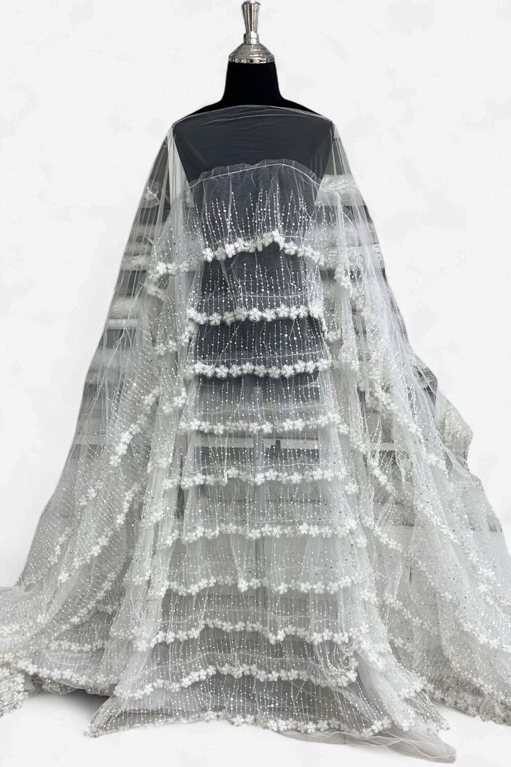 TULLE RIBBON APPL EMBROIDERY Bridal Fabric-/m-150-01-White